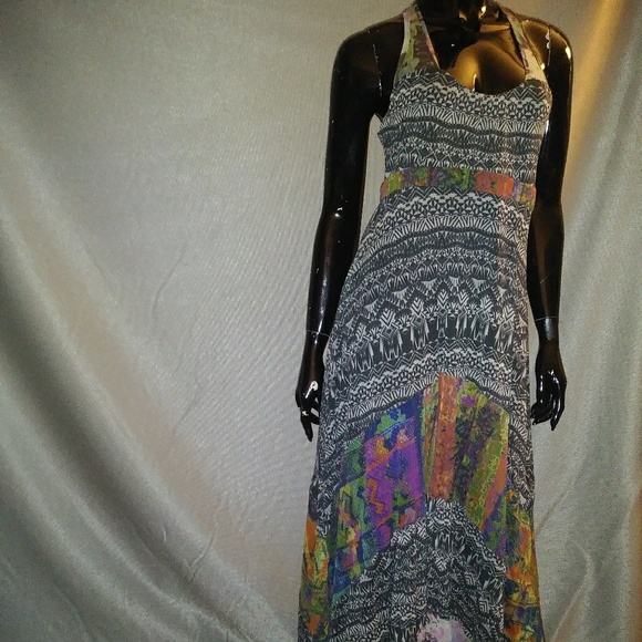 WESTON Print on Net fabric maxi Dress sz M - Picture 3 of 8